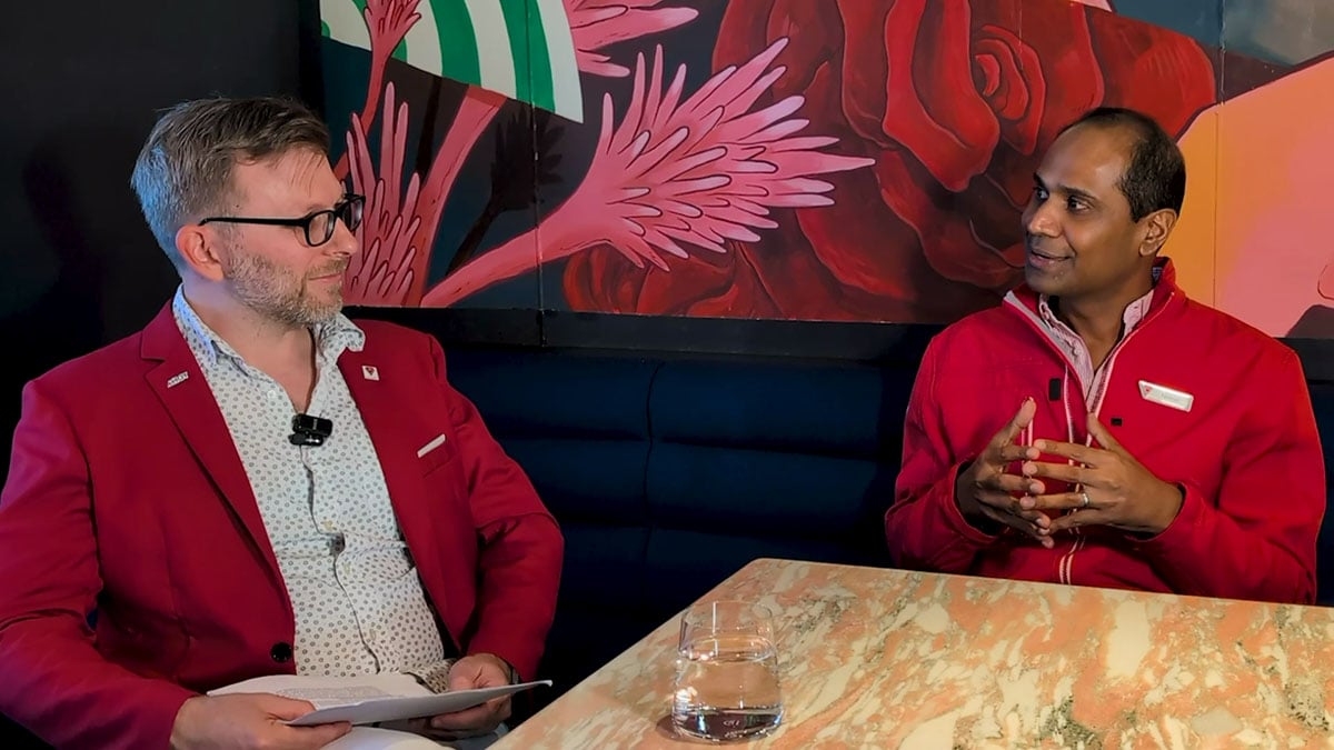 Billy interviewing Virgin Voyages' CEO Nirmal