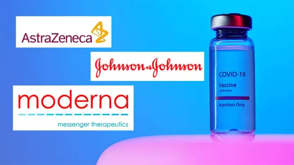 covid vaccine brand logos and vial